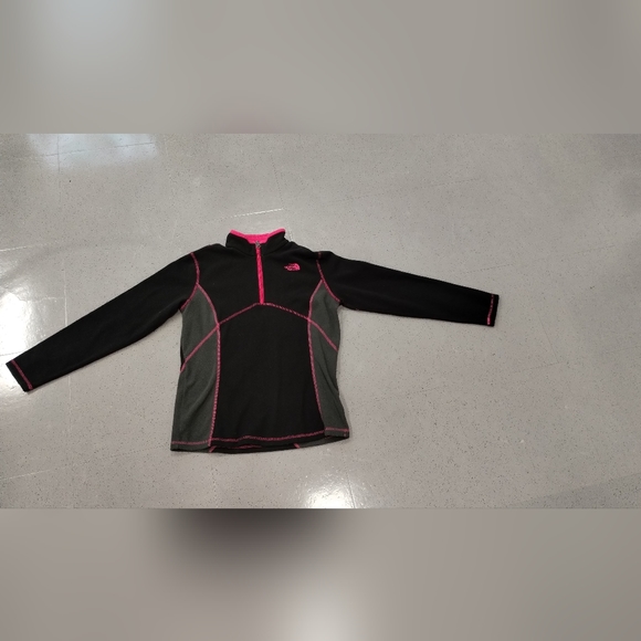 The North Face 1/4 Zip Fleece Pull Over sweater Girls L Black & Pink Lightweight - Picture 4 of 13